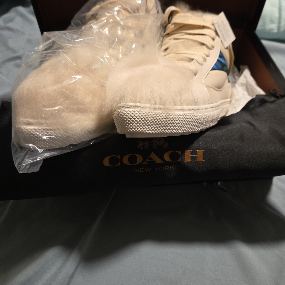 Coach Cream Sneakers with Fur Detail